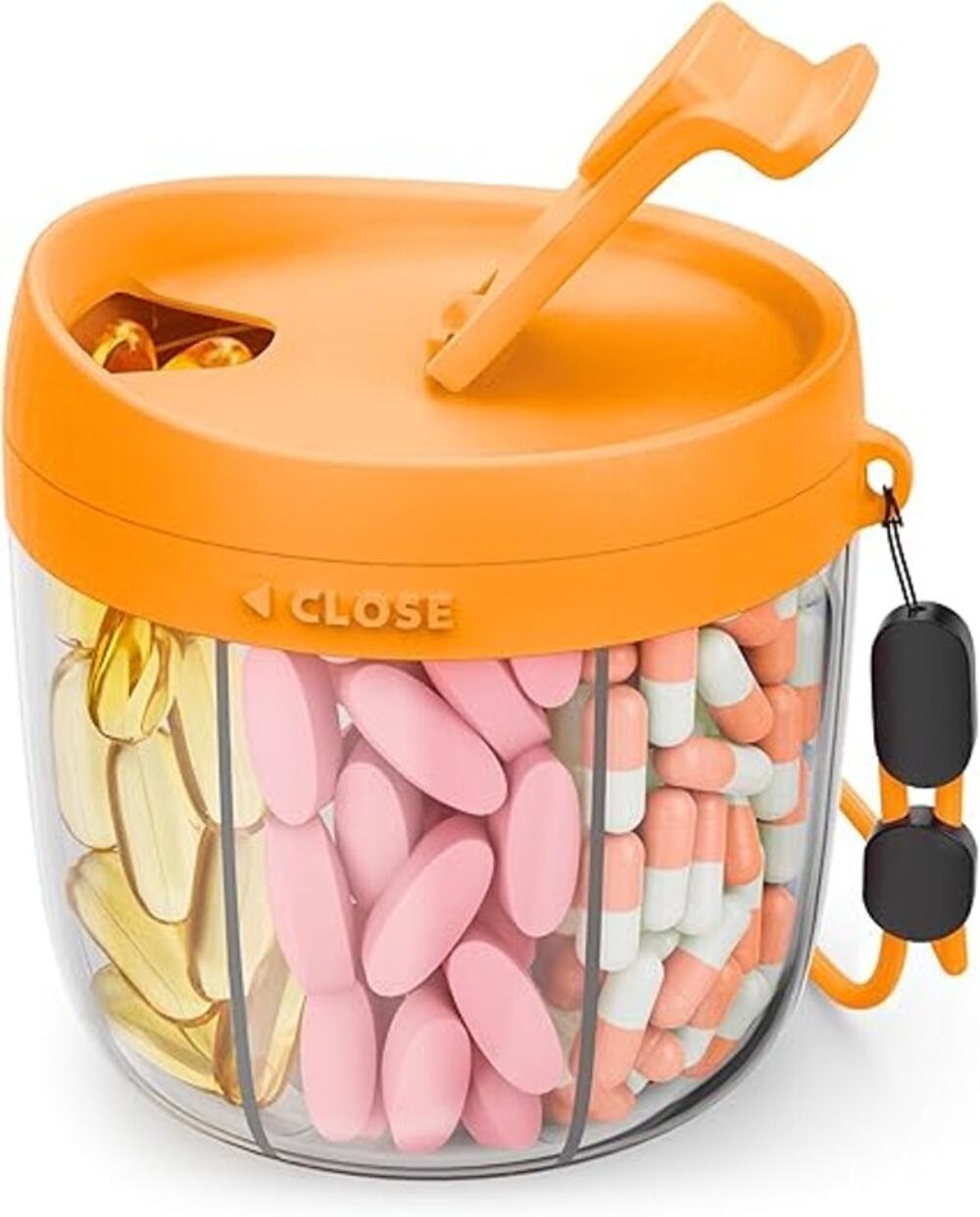 Portable Pill Dispenser, 7 Compartments, Anti-Mix Pill Organizer (Orange)